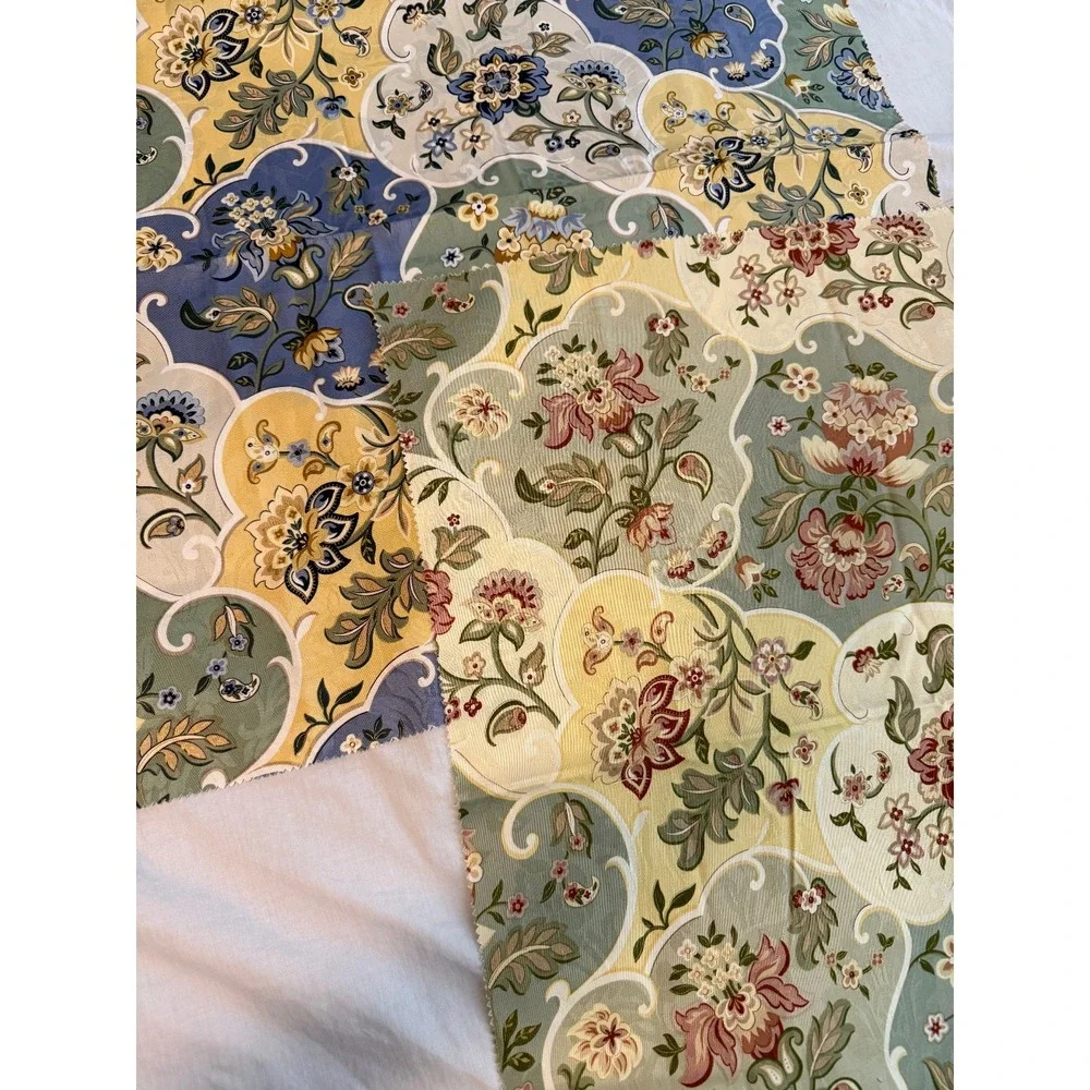 Lot of 2 floral brocade gold tone print design fabrics 24